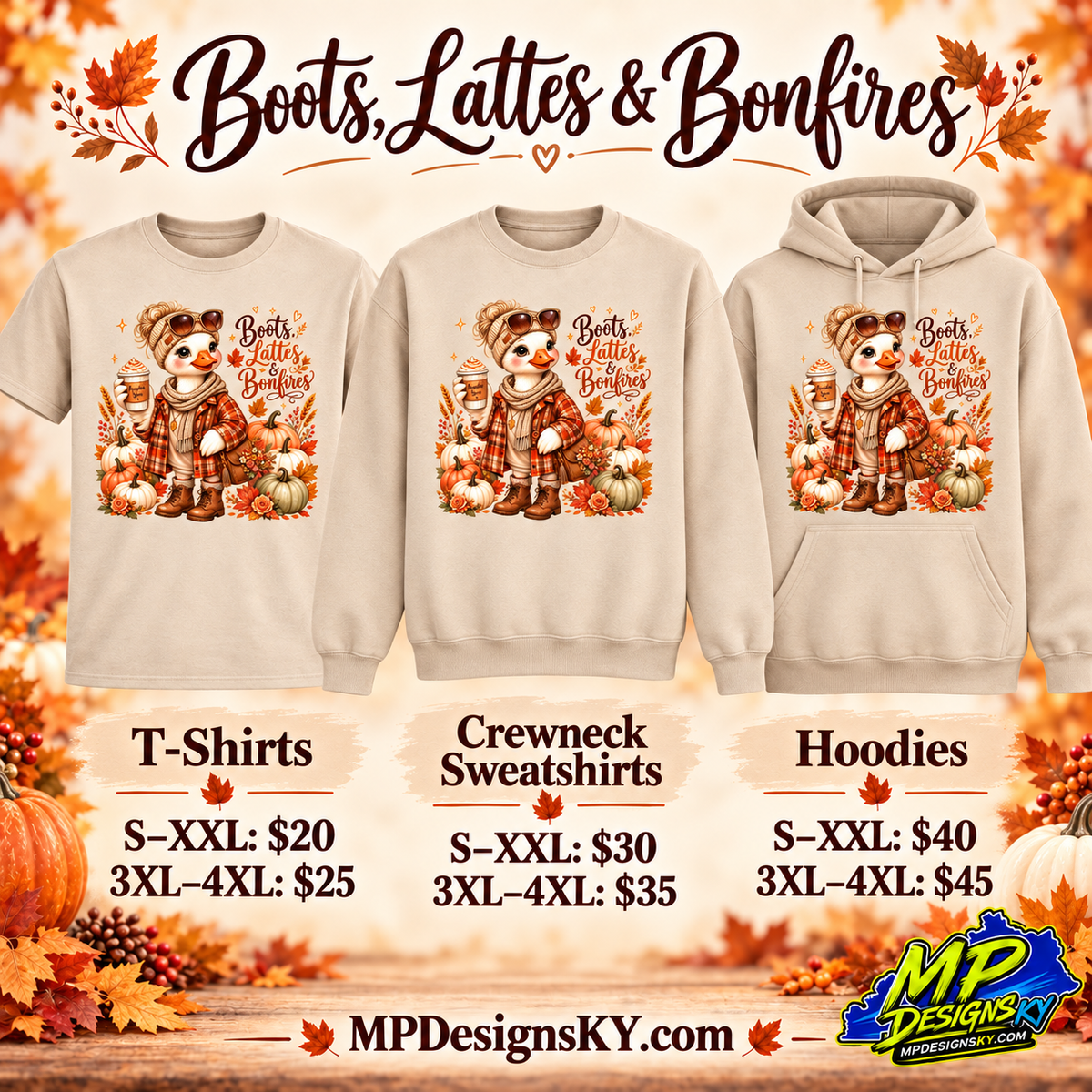Boots, Lattes & Bonfires sand T-shirt, crewneck sweatshirt and hoodie