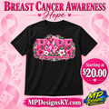 Hope Floral Breast Cancer Awareness T-Shirt on a black unisex T-shirt