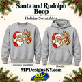 Santa and Rudolph Boop crewneck sweatshirt and hoodie in athletic gray