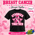 Stronger Together Breast Cancer Awareness T-Shirt on a black unisex T-shirt